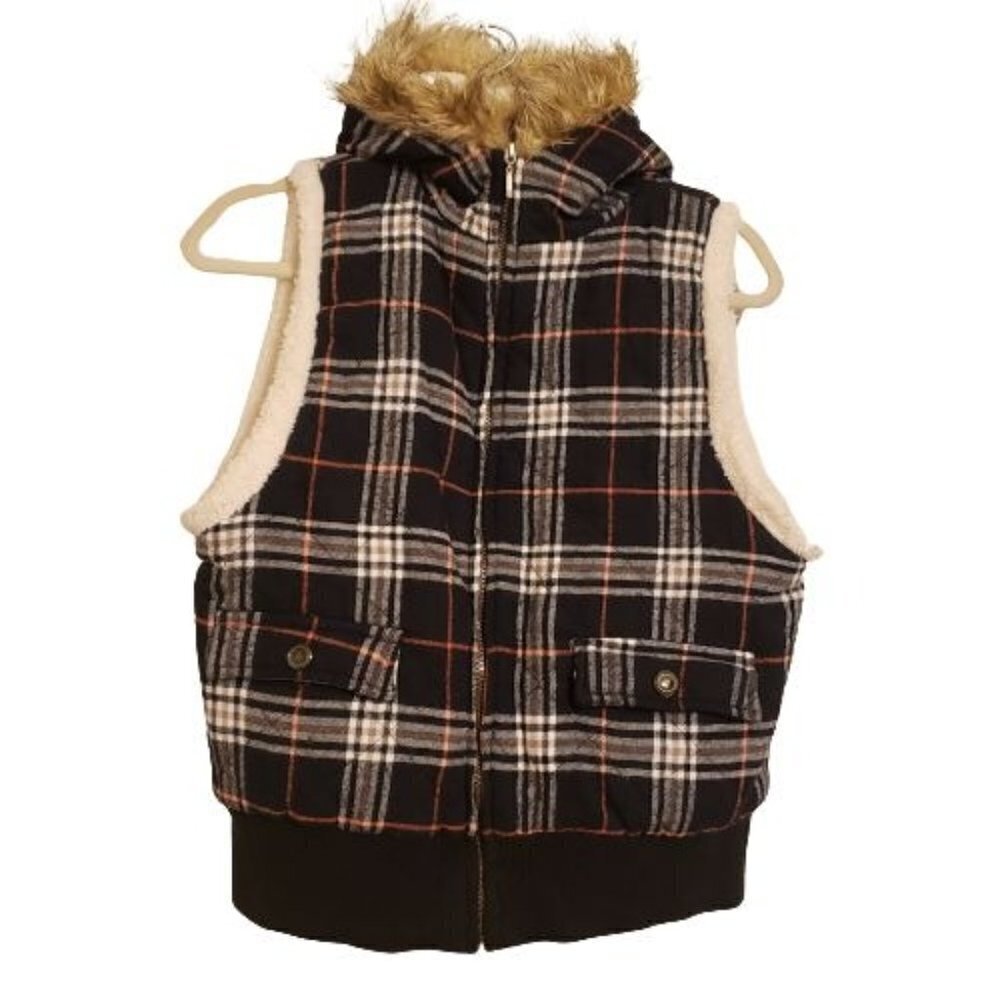 Michael F. plaid vest faux fur size L